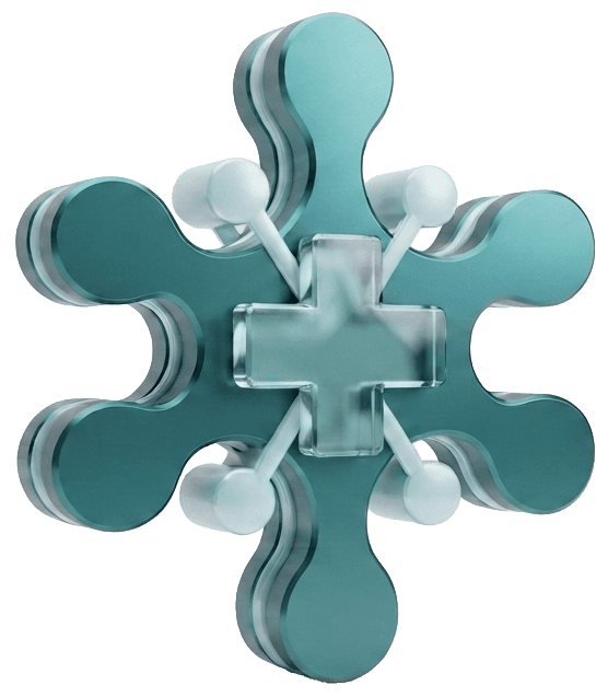 Abstract 3D illustration of a connected health node