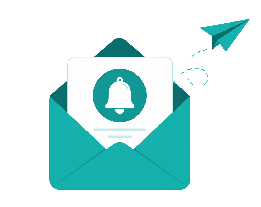 Illustration of an open envelope with a notification and paper plane