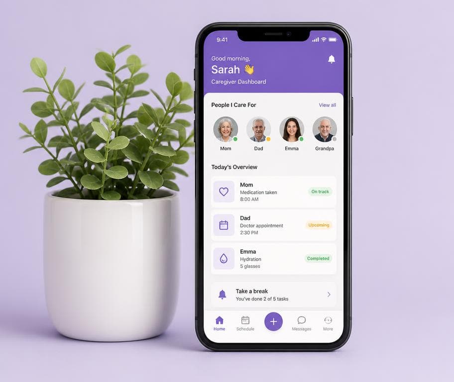 Phone showing the caregiver dashboard